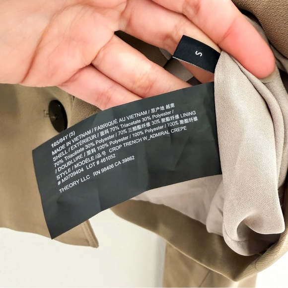 Theory Cropped Trench Coat in Admiral Crepe Beige Tan Brown Preppy Boho S - Picture 8 of 8